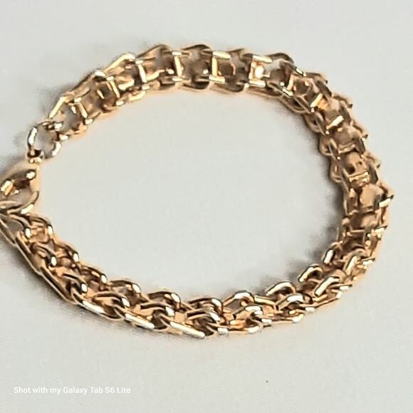 Gold Tone Chain Link Bracelet String Of Green Clear Rhinestones Lobster Clasp - Picture 7 of 10